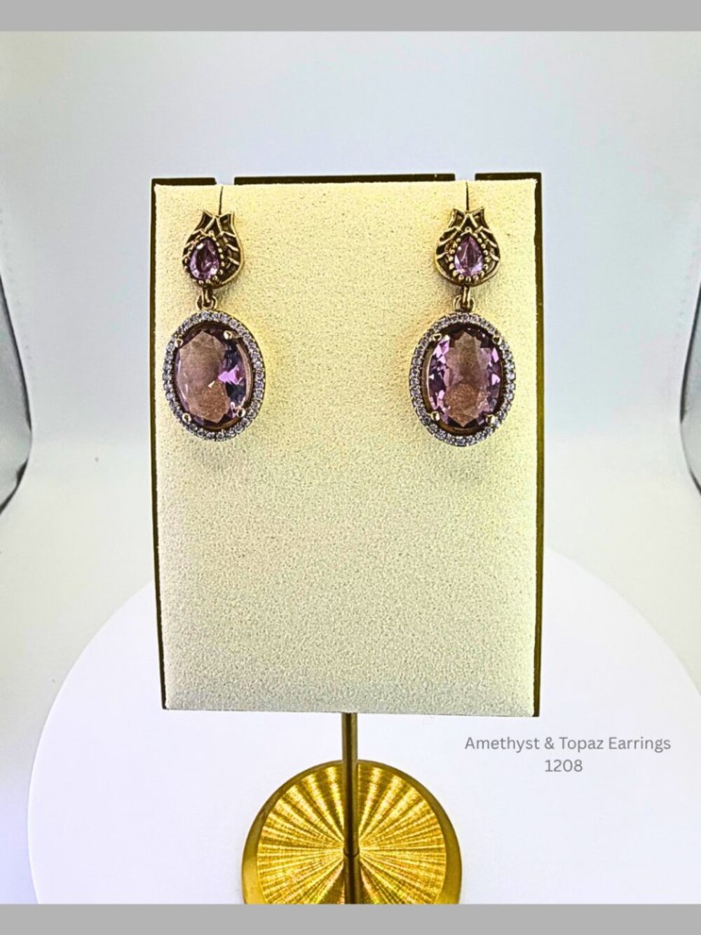 Amethyst Topaz Halo Drop Earrings Purple Gemstone Statement Jewelry Gift